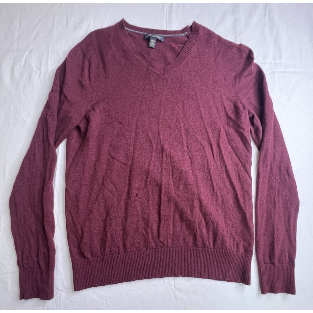 Banana‎ Republic Sweater Mens L Burgundy Extra Fine Merino 100% Wool V Neck